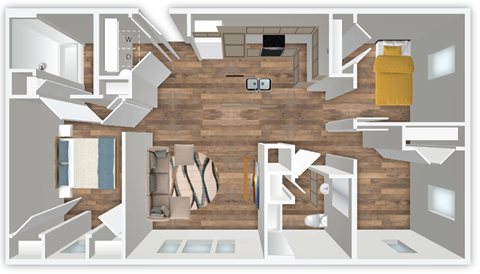 Floor plan for 3 beds, 2 baths, 1142 sqft